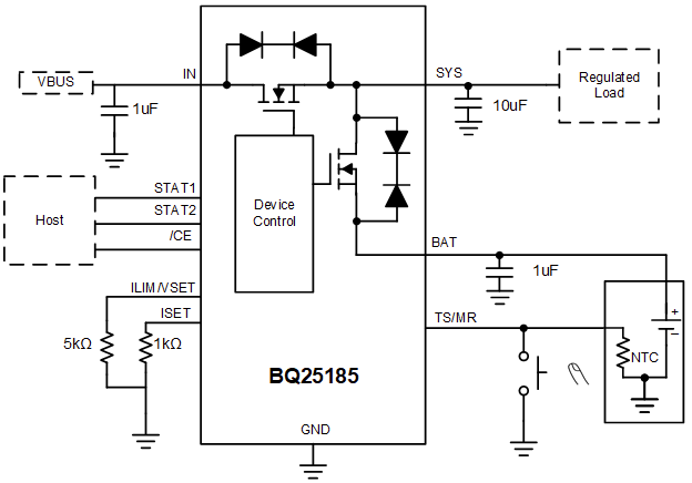 Application Circuit Diagram - Texas Instruments BQ25185 Linear Battery Charger IC