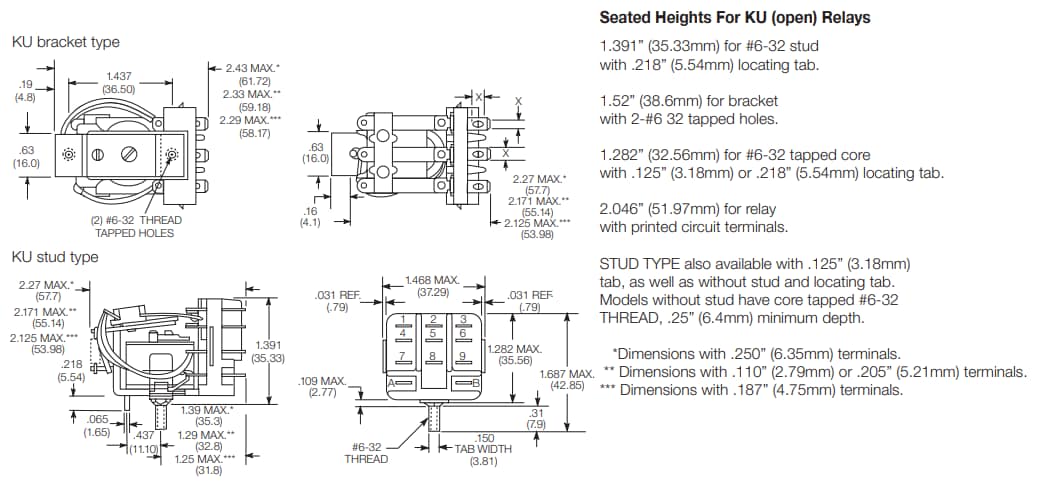 Mechanical Drawing - TE Connectivity / Potter & Brumfield KUP Panel Plug-In Relays