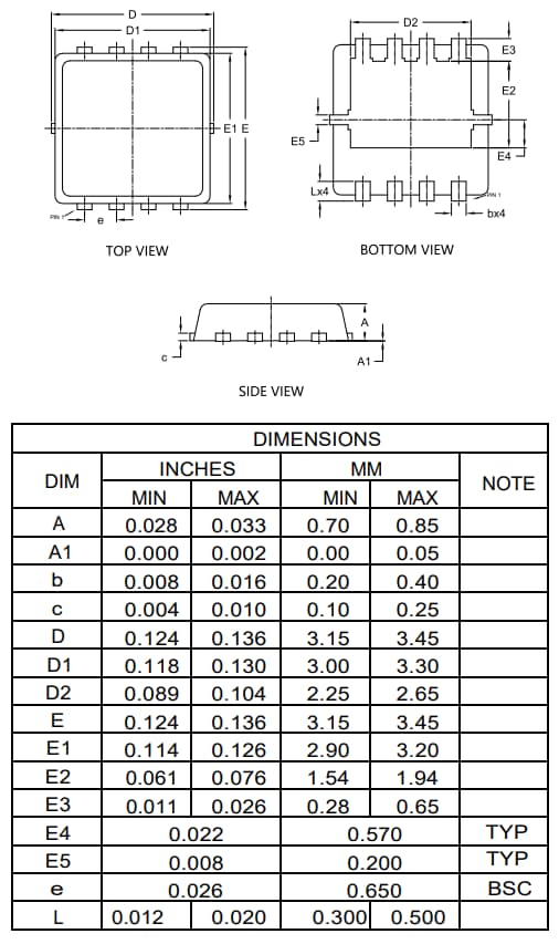 Mechanical Drawing - Micro Commercial Components (MCC) MCGL2D1N03YL N-Channel MOSFET