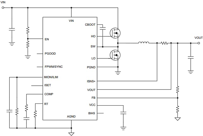Application Circuit Diagram - Texas Instruments LM5190/Q1 Automotive Synchronous Buck Controllers