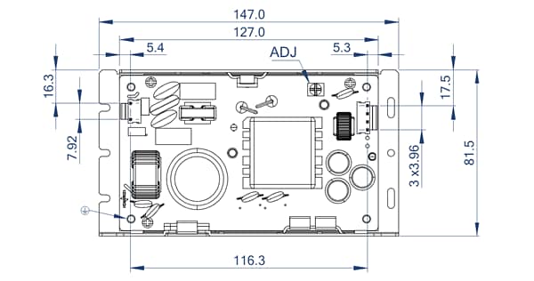 Mechanical Drawing - RECOM Power RACM140E-K AC/DC Power Supplies