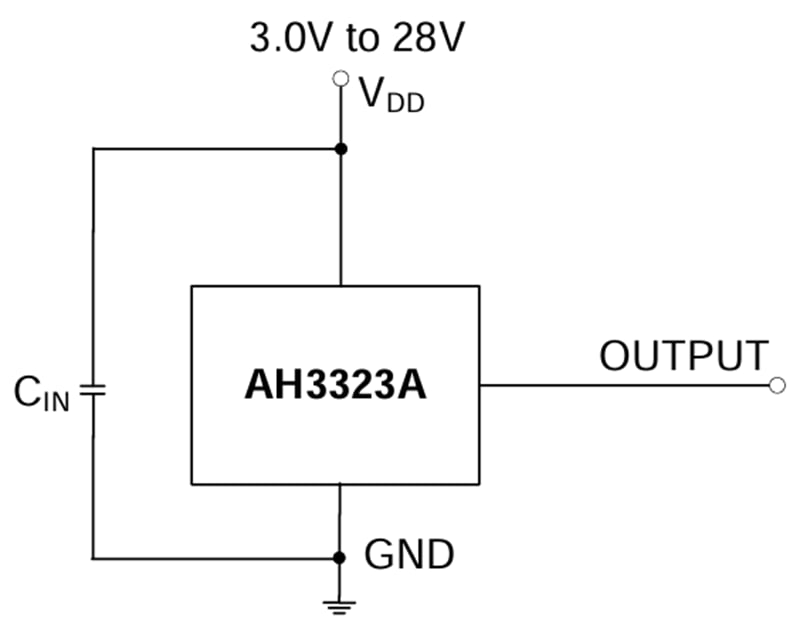 Application Circuit Diagram - Diodes Incorporated AH3323A High-Voltage Hall-Effect Unipolar Switches