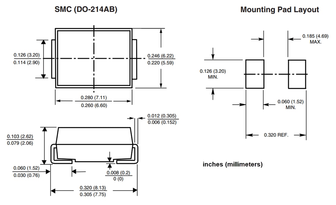 Mechanical Drawing - Vishay Semiconductors SMC5KxxCA TransZorb Transient Voltage Suppressors