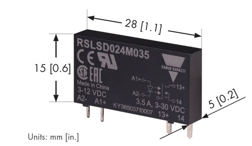 Mechanical Drawing - Carlo Gavazzi RSLS Ultra-Slim 5mm Plug-In Solid-State Relays
