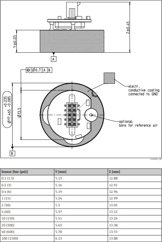 Mechanical Drawing - Innovative Sensor Technology Ceracore USC30 Capacitive Ceramic Pressure Sensors