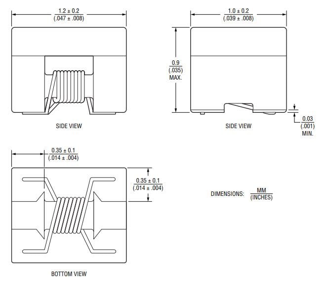 Mechanical Drawing - Bourns SRF1209U4 Common-Mode Chip Inductors