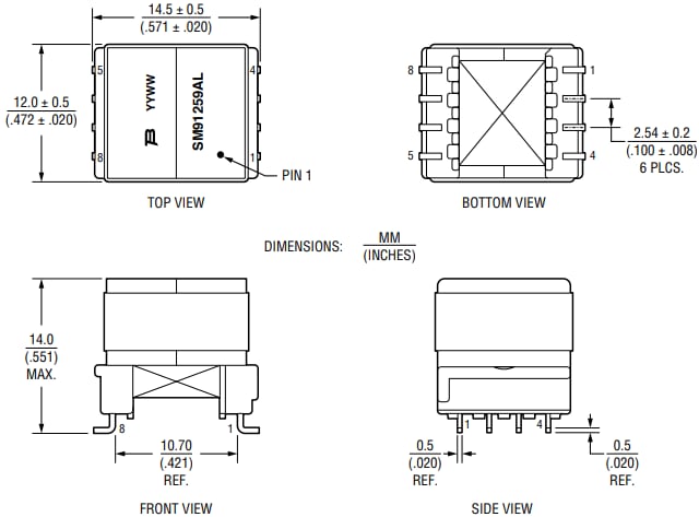 Mechanical Drawing - Bourns SM91259AL Power Transformer