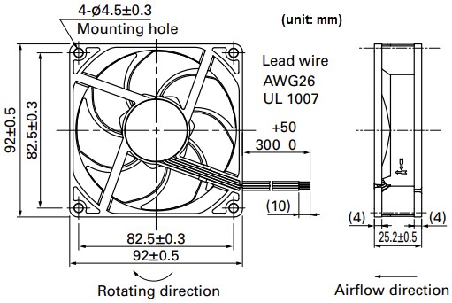 Mechanical Drawing - Sanyo Denki San Ace 200x70 9GA Low Power Consumption DC Fan