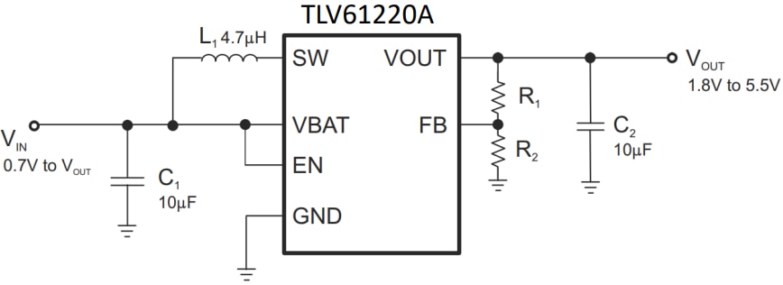 Schematic - Texas Instruments TLV61220A Low-Input Voltage Step-Up Converter