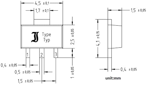 Mechanical Drawing - Diotec Semiconductor BCX56 SMD General-Purpose NPN Transistor