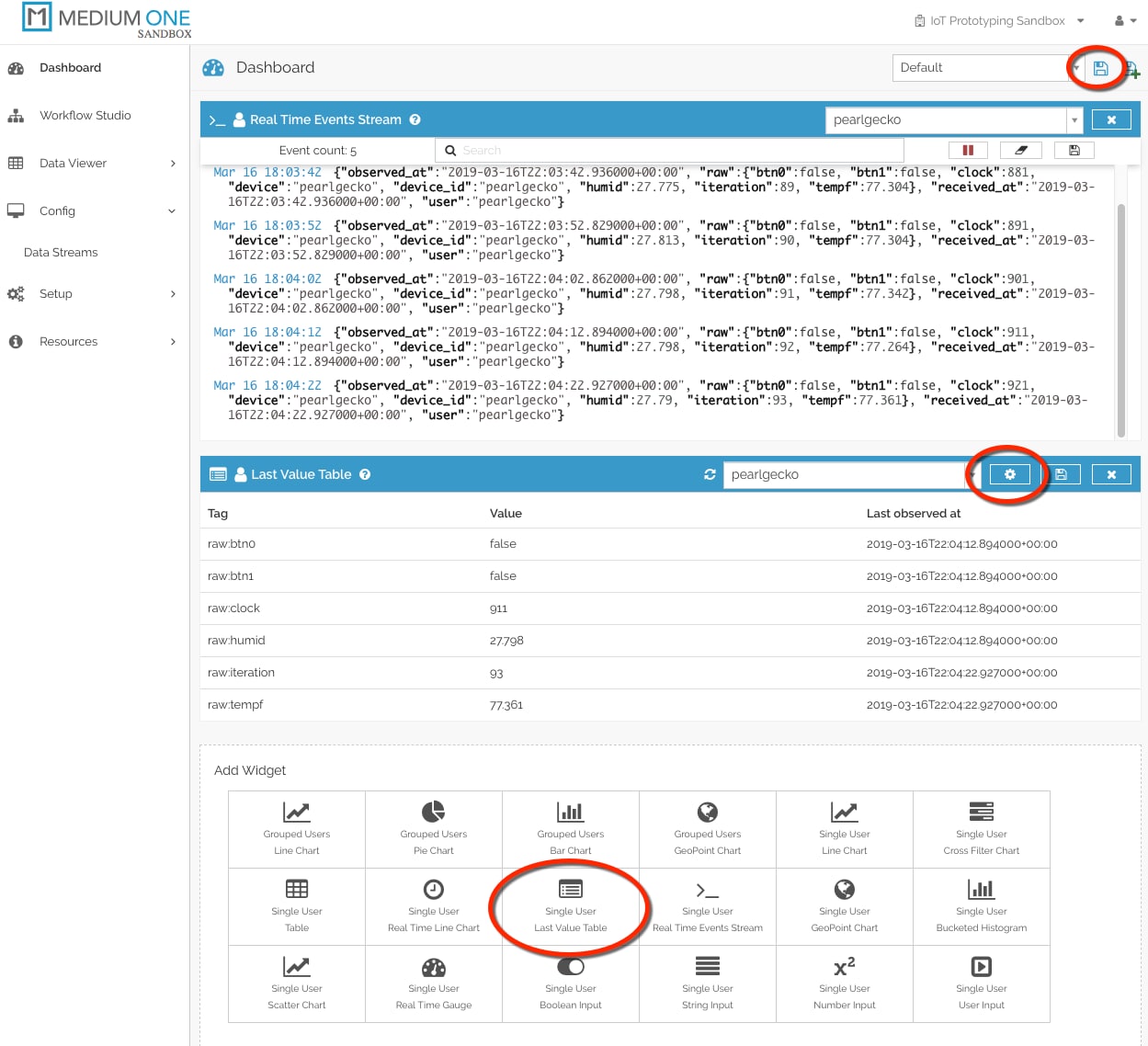 Last Value Table Widget Display