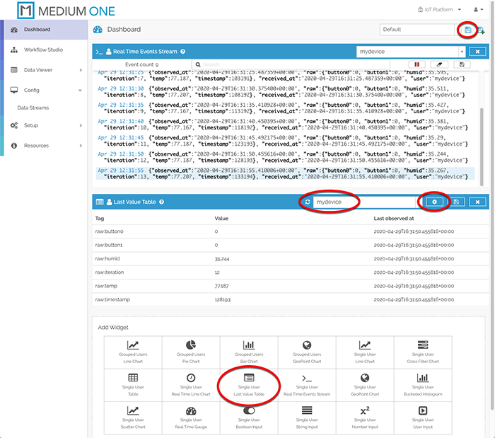 Last Value Table Widget Display