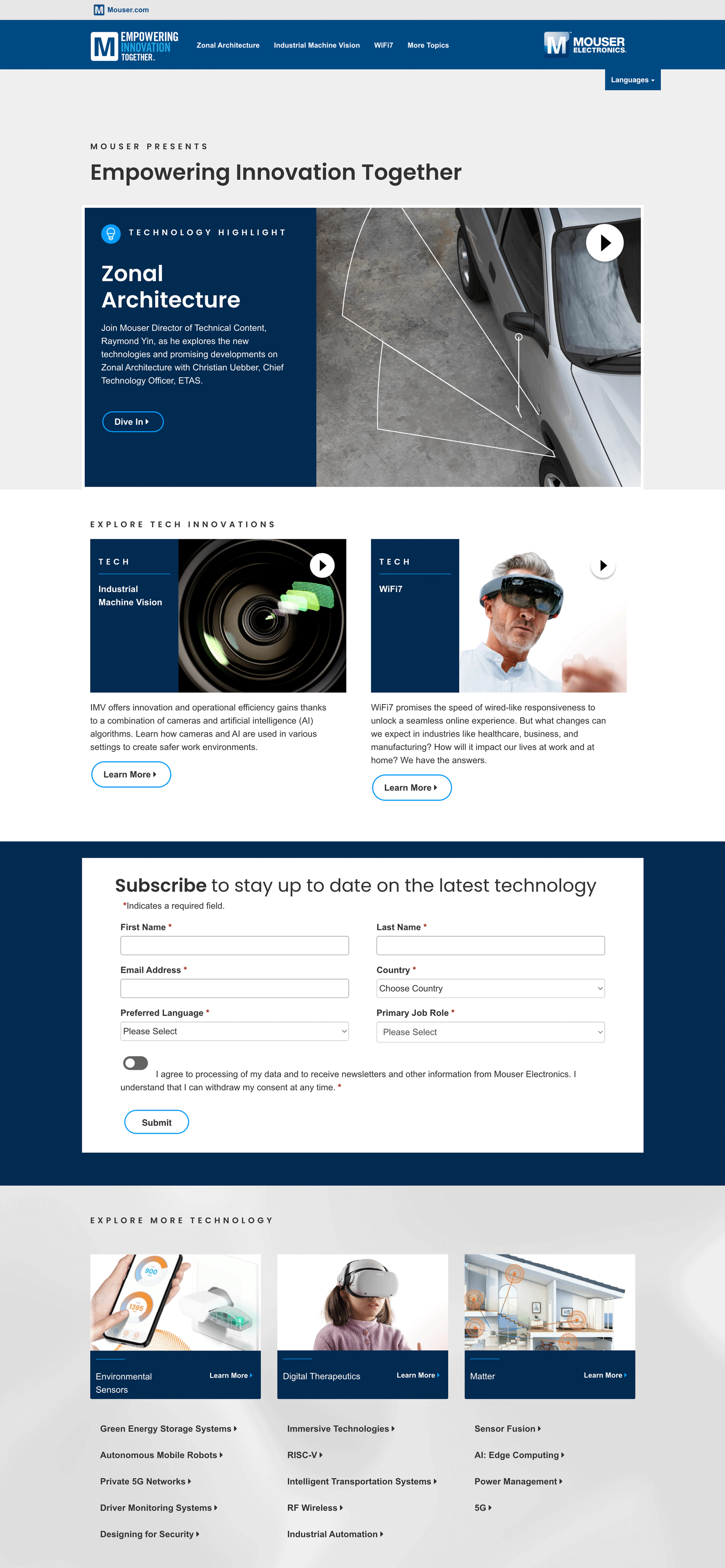 Mouser's Empowering Innovation Together landing page.